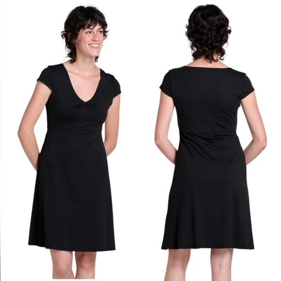 🐸 Horny Toad Rosemarie Dress Women Sz M Black Heathered Tencel Organic Cotton - Picture 2 of 9